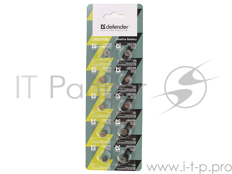 Батарейка Defender алкалиновая LR621-10B AG1, в блистере 10 шт