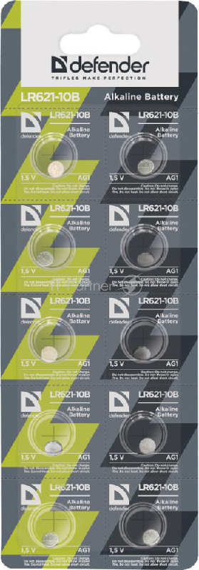 Батарейка Defender алкалиновая LR621-10B AG1, в блистере 10 шт