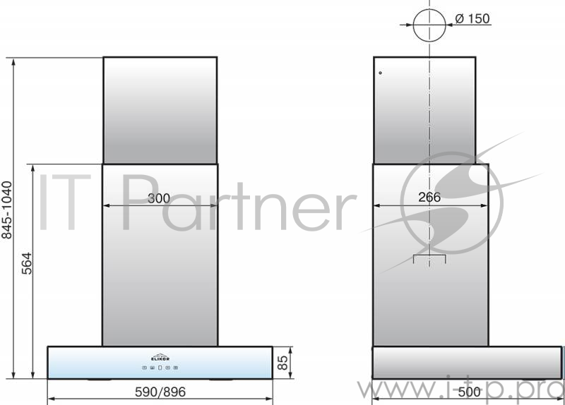 Вытяжка каминная Elikor Агат 90Н-1000-Е4Д нержавеющая сталь/белый