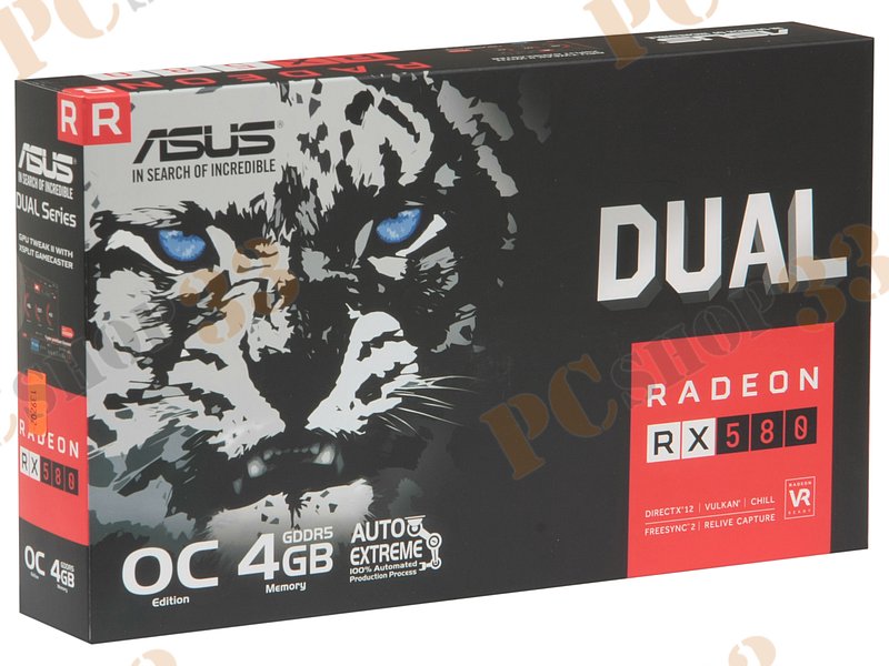 Видеокарта ASUS Radeon RX 580 4ГБ DUAL-RX580-04G (Radeon RX 580, DDR5, DVI, 2xHDMI, 2xDP) (PCI-E)