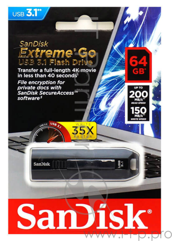 Накопитель USB flash 64ГБ SanDisk Extreme Go, черный (USB3.1)