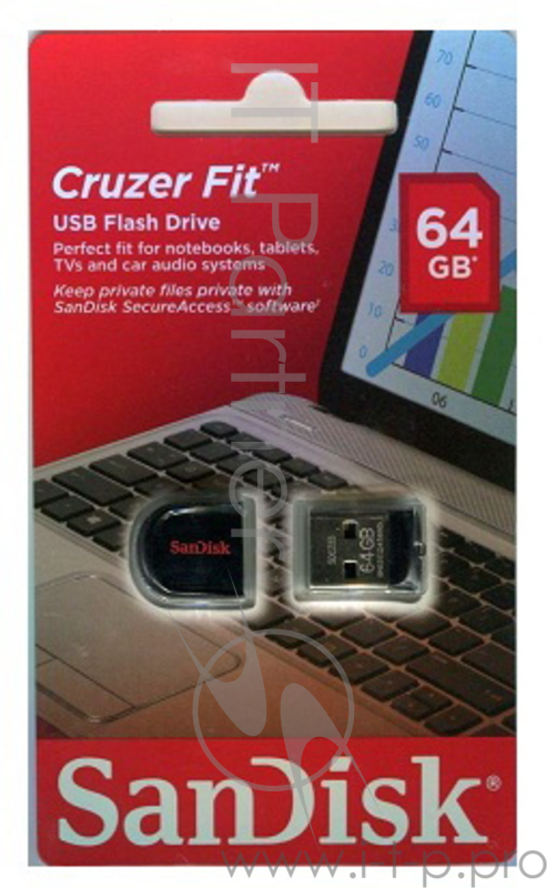 Накопитель USB flash 64ГБ SanDisk Cruzer Fit, черный (USB2.0)