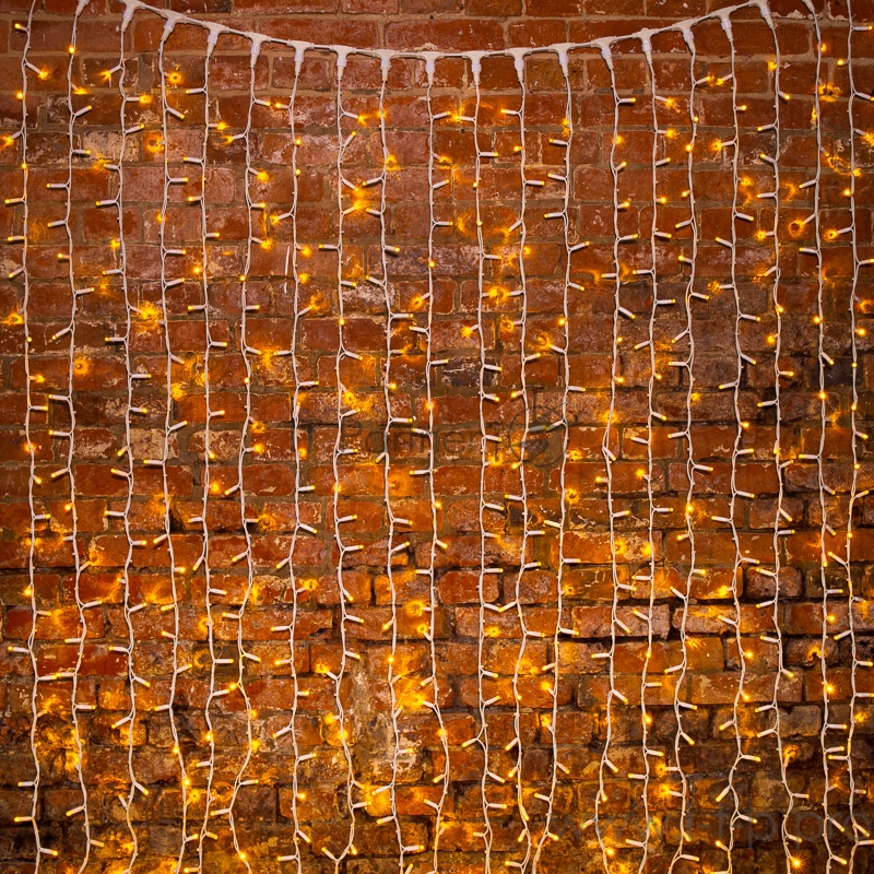 Гирлянда Светодиодный Дождь 2х3м, постоянное свечение, белый провод КАУЧУК, 230 В, диоды ЖЁЛТЫЕ, 760 LED