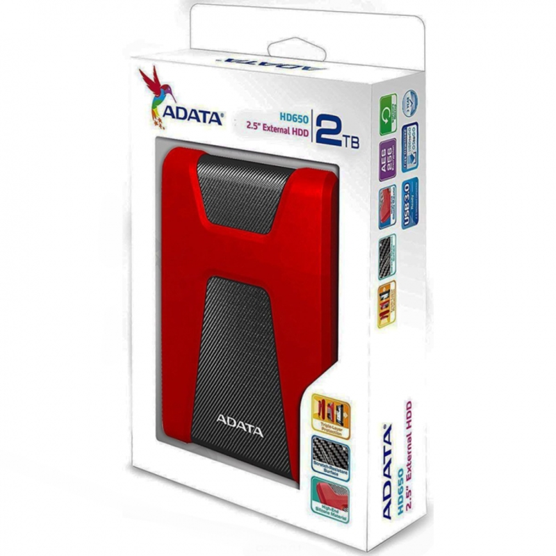 Жесткий диск AData USB 3.1 2Tb AHD650-2TU31-CRD HD650 DashDrive Durable 2.5 красный