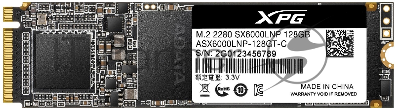 SSD M.2 ADATA 128Gb SX6000 Lite <ASX6000LNP-128GT-C> (PCI-E 3.0 x4, up to 1800/600Mbs, 3D TLC, NVMe 1.3, 22x80mm)