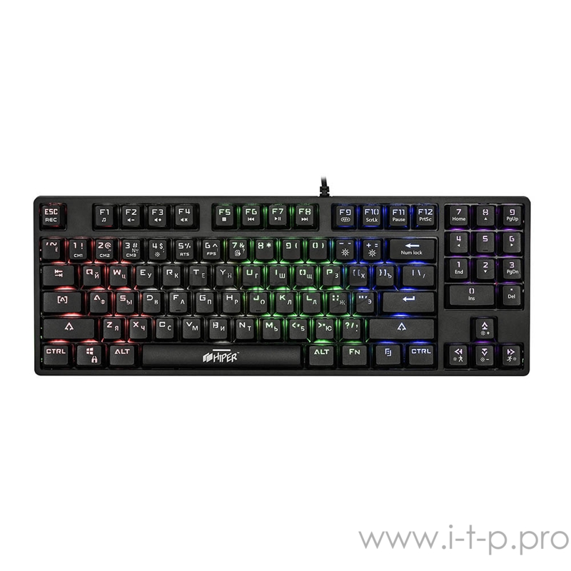 Игровая клавиатура чёрная HIPER MK-2 CHASE (TKL, USB, Outemu, RGB подсветка)