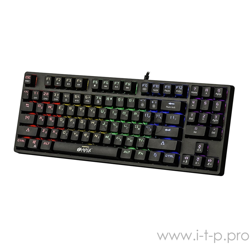 Игровая клавиатура чёрная HIPER MK-2 CHASE (TKL, USB, Outemu, RGB подсветка)