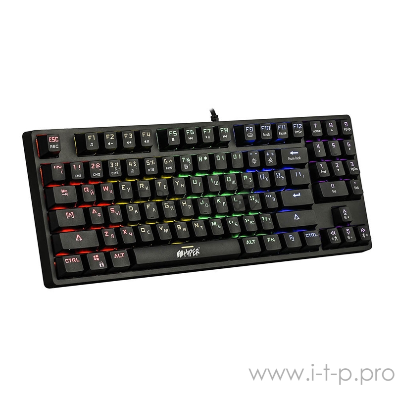 Игровая клавиатура чёрная HIPER MK-2 CHASE (TKL, USB, Outemu, RGB подсветка)