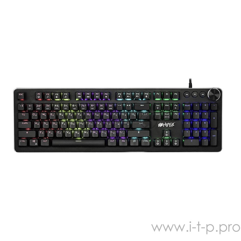 Игровая клавиатура чёрная HIPER MK-5 PULSE (104кл, USB, Outemu, RGB подсветка)