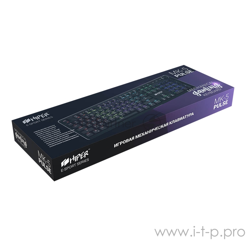 Игровая клавиатура чёрная HIPER MK-5 PULSE (104кл, USB, Outemu, RGB подсветка)