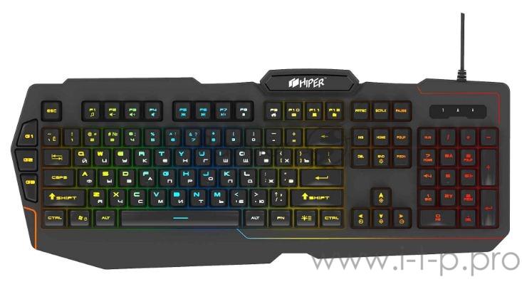 Игровая клавиатура чёрная HIPER GENOME GK-2 (104кл, USB, мембранная, RGB подсветка)