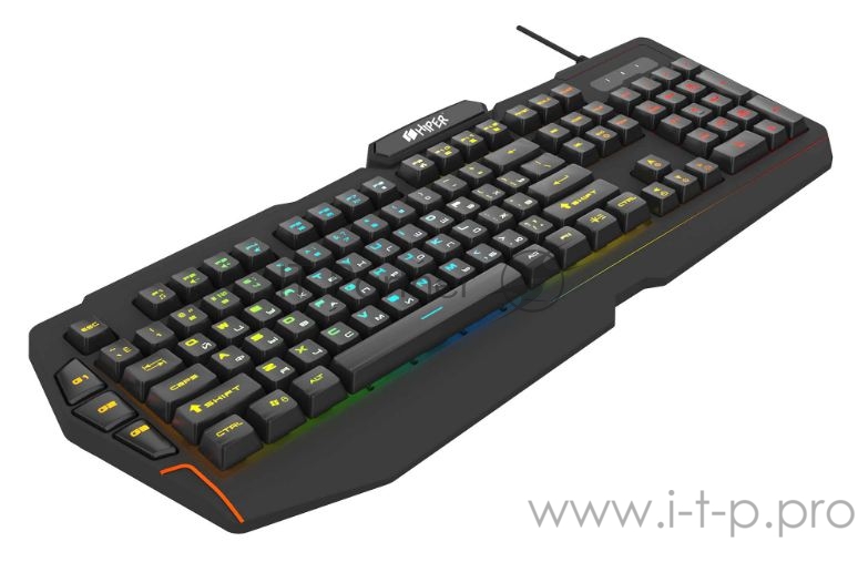 Игровая клавиатура чёрная HIPER GENOME GK-2 (104кл, USB, мембранная, RGB подсветка)