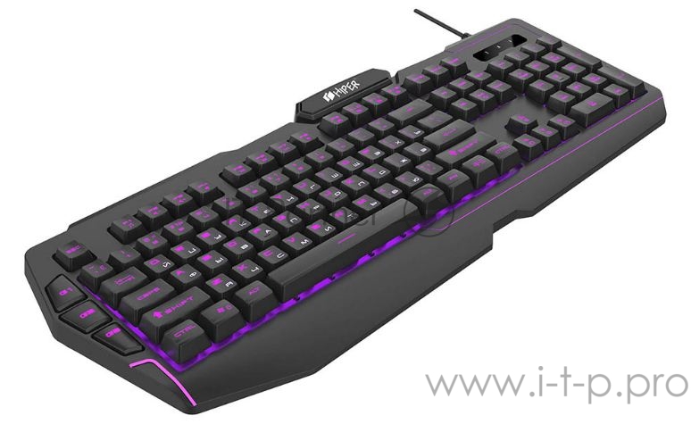 Игровая клавиатура чёрная HIPER GENOME GK-2 (104кл, USB, мембранная, RGB подсветка)