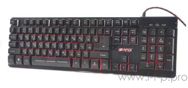 Игровая клавиатура чёрная HIPER GENOME GK-3 (104кл, USB, мембранная, RGB подсветка)