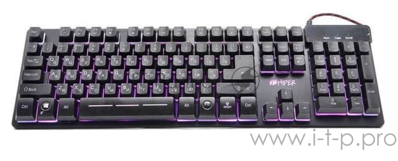 Игровая клавиатура чёрная HIPER GENOME GK-3 (104кл, USB, мембранная, RGB подсветка)