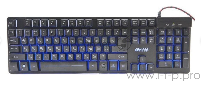 Игровая клавиатура чёрная HIPER GENOME GK-3 (104кл, USB, мембранная, RGB подсветка)