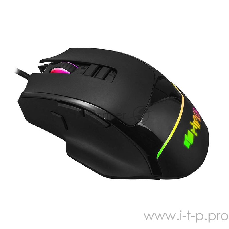 Игровая мышь чёрная HIPER Quantum Q-M1 (USB, 10 кнопок, 7200 dpi, сменные панели, RGB подсветка)
