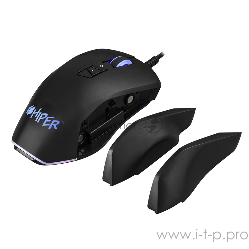 Игровая мышь чёрная HIPER Quantum Q-M2 (USB, 9 кнопок, 6400 dpi, сменные панели)