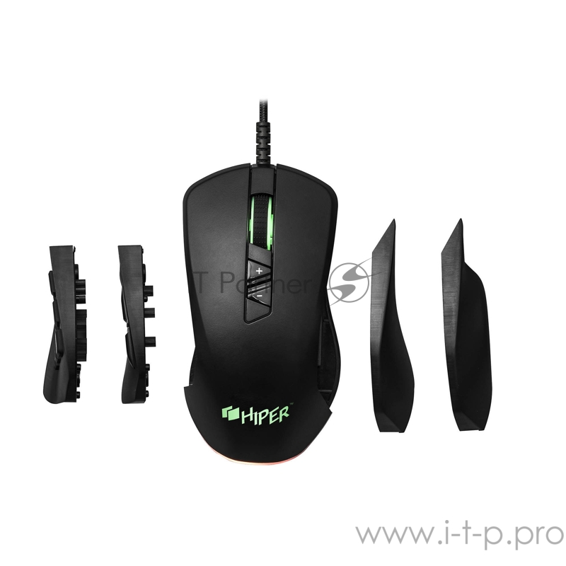 Игровая мышь чёрная HIPER Quantum Q-M2 (USB, 9 кнопок, 6400 dpi, сменные панели)