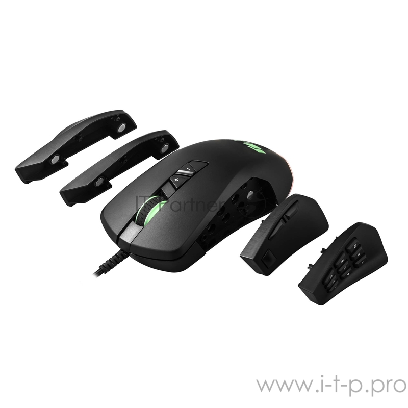 Игровая мышь чёрная HIPER Quantum Q-M2 (USB, 9 кнопок, 6400 dpi, сменные панели)