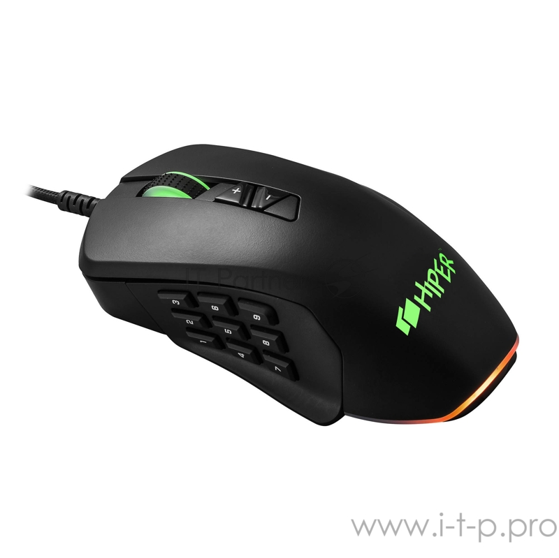 Игровая мышь чёрная HIPER Quantum Q-M2 (USB, 9 кнопок, 6400 dpi, сменные панели)