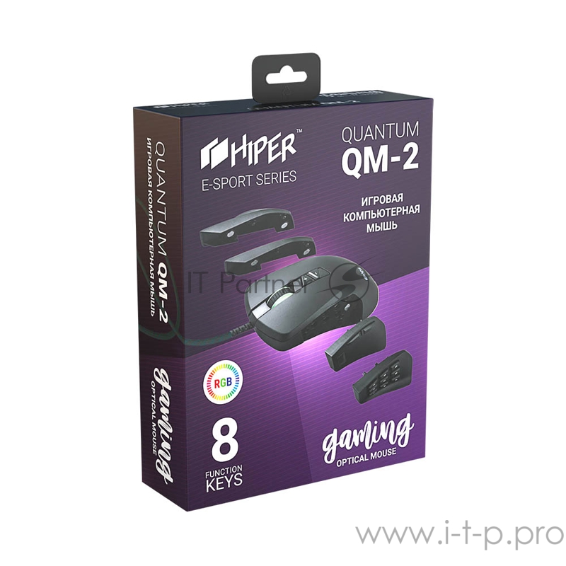 Игровая мышь чёрная HIPER Quantum Q-M2 (USB, 9 кнопок, 6400 dpi, сменные панели)