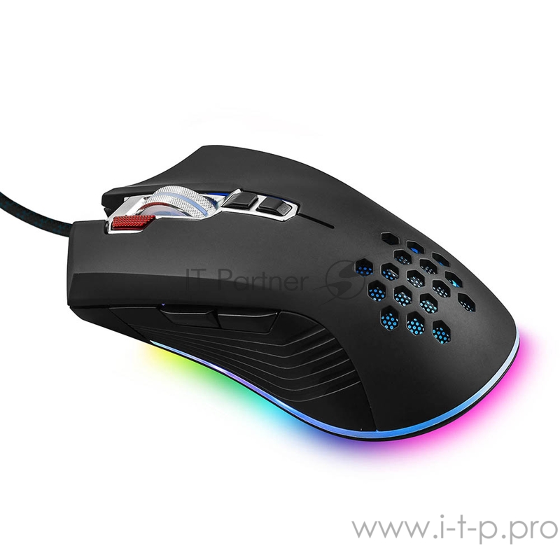 Игровая мышь чёрная HIPER Aero A-1 (USB, 8 кнопок, 6400 dpi, RGB подсветка)