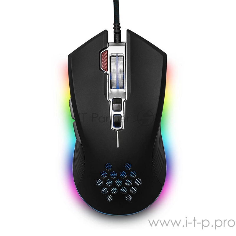 Игровая мышь чёрная HIPER Aero A-1 (USB, 8 кнопок, 6400 dpi, RGB подсветка)