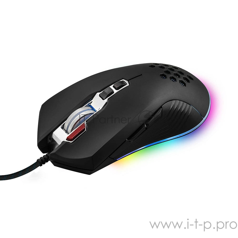 Игровая мышь чёрная HIPER Aero A-1 (USB, 8 кнопок, 6400 dpi, RGB подсветка)
