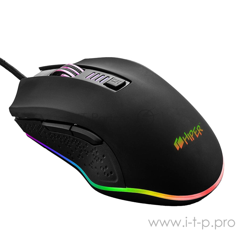 Игровая мышь чёрная HIPER Genome GM-5 (USB, 6 кнопок, 6400 dpi, RGB подсветка)
