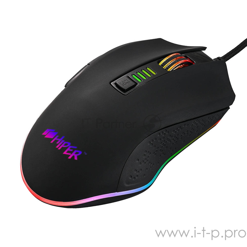 Игровая мышь чёрная HIPER Genome GM-5 (USB, 6 кнопок, 6400 dpi, RGB подсветка)