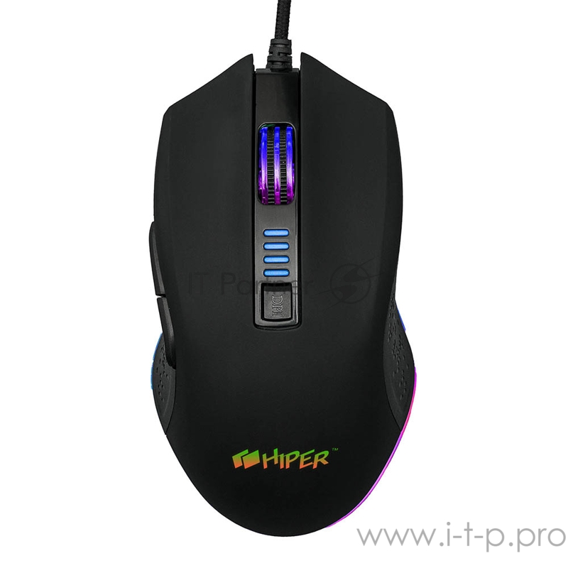 Игровая мышь чёрная HIPER Genome GM-5 (USB, 6 кнопок, 6400 dpi, RGB подсветка)