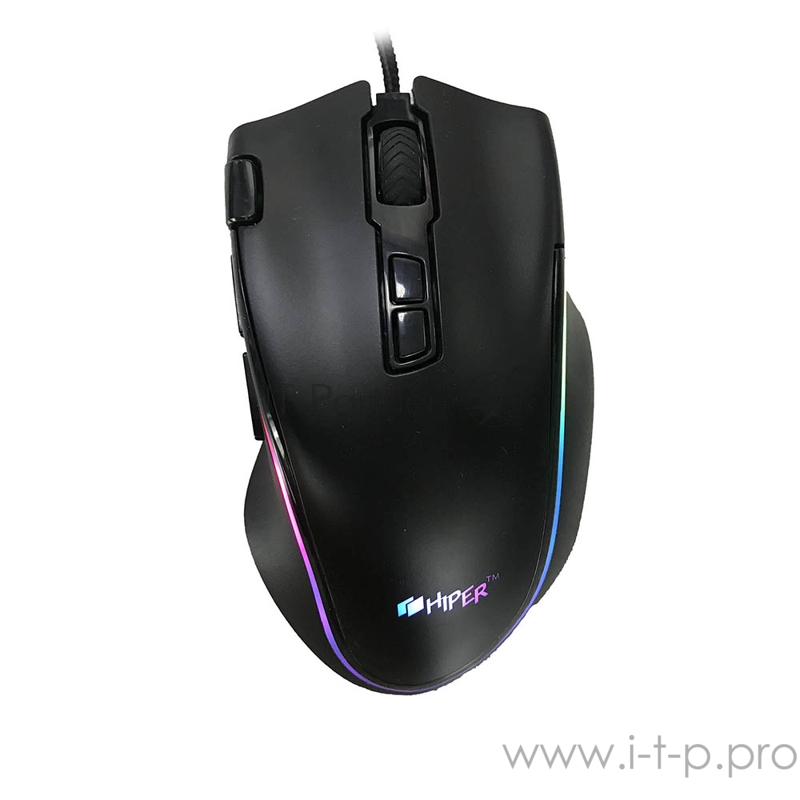 Игровая мышь чёрная HIPER Genome GM-1 (USB, 7 кнопок, 4800 dpi, RGB подсветка)