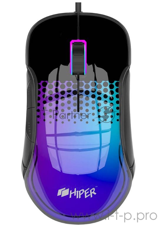 Игровая мышь HIPER GMUS-2000 ASASSIN чёрная (USB, 7 кнопок, 12000 dpi, SPCP6662, Huano white, RGB подсветка)