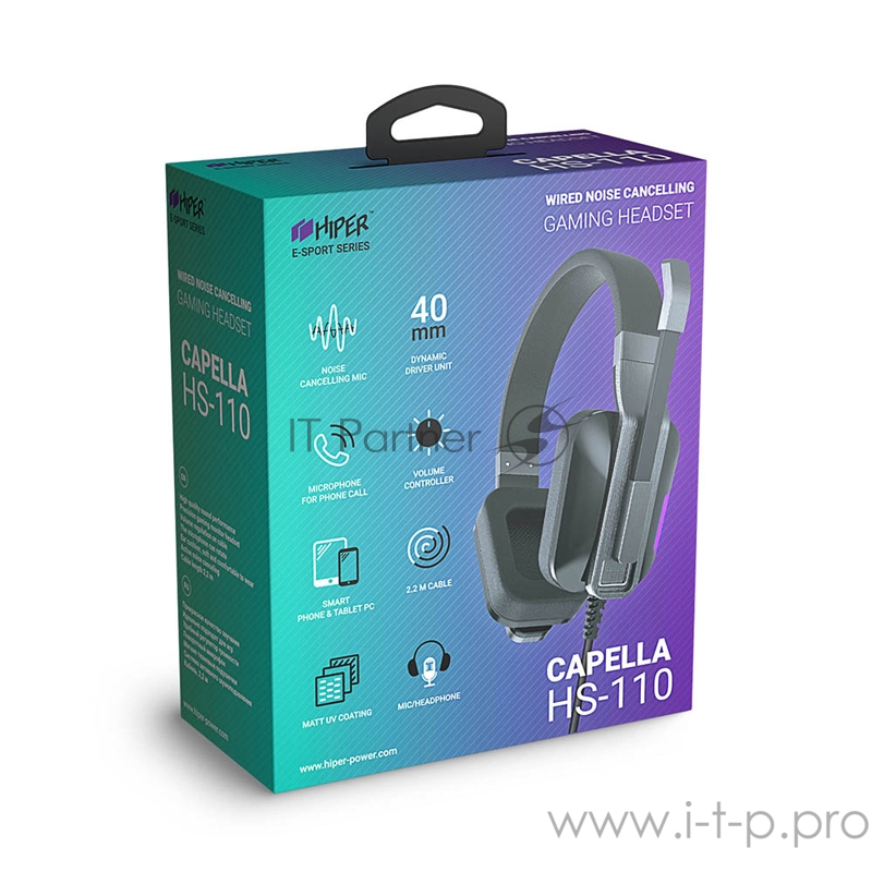 Игровая гарнитура черная HIPER Capella (jack 3.5 мм, 40 мм)