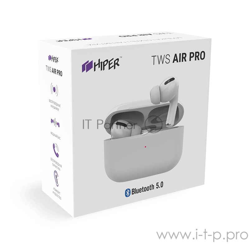 Наушники Hiper TWS AIR PRO Bluetooth 5.0 гарнитура Li-Pol 2x30mAh белый