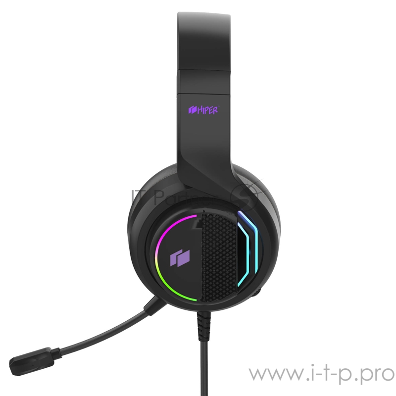Игровая гарнитура чёрная HIPER Lunatic (7.1, 40 мм, USB, RGB подсветка)