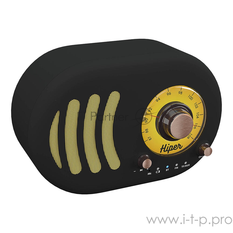 Активная акустическая система HIPER RETRO S Black, H-OT4, 5 ВТ,60 Гц - 18 кГц,1800 мАч, BT 5,0,Hands-free,Micro-USB