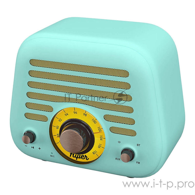 Активная акустическая система HIPER RETRO L Cyan, H-OT5, 5 ВТ,60 Гц - 18 кГц,1800 мАч, BT 5,0,Hands-free,Micro-USB