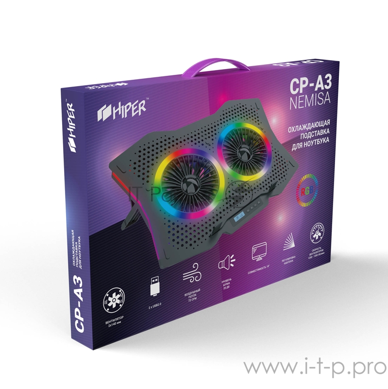 Подставка для игровых ноутбуков HIPER NEMISA (до 18, вентиляторы 2 х 140 мм, 800-1200 RPM, 72CFM, LED подсветка)