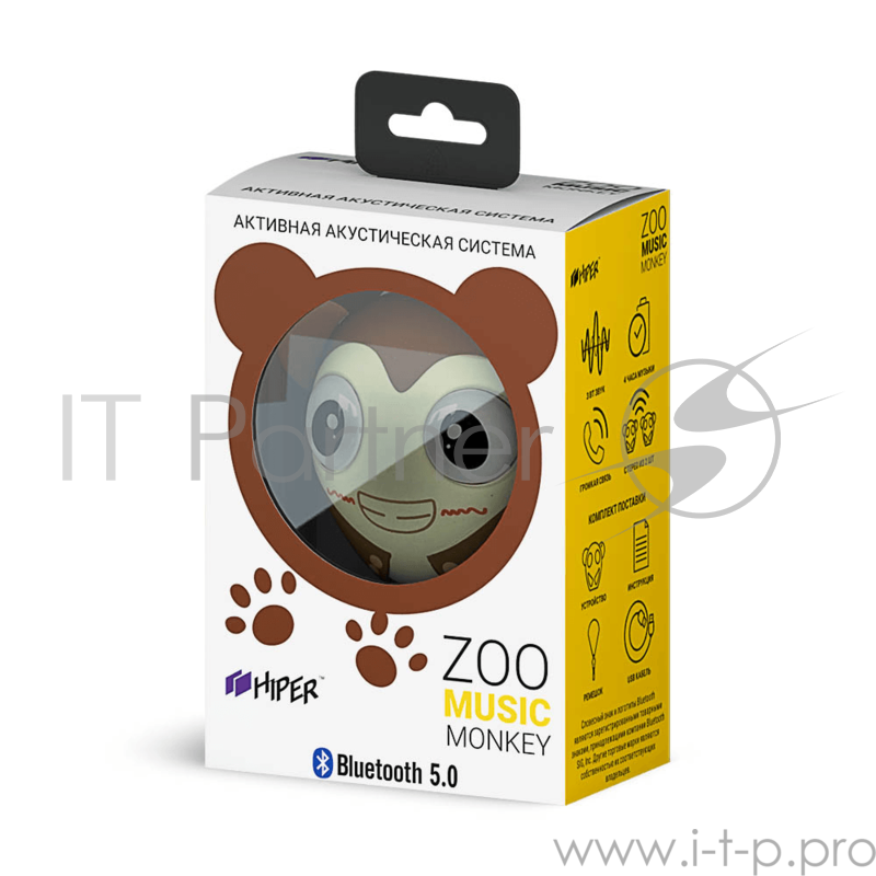 Акустическая система HIPER Портативная акустическая система Bluetooth Speaker HIPER ZOO Music Monkey, Обезьяна