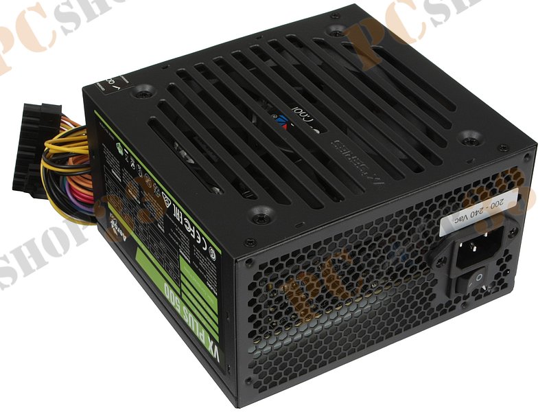 Блок питания 500Вт Aerocool VX-500 PLUS ATX12V V2.3 (20/24+4/8+6/8pin, вентилятор d120мм) + кабель питания EURO (1.1м)