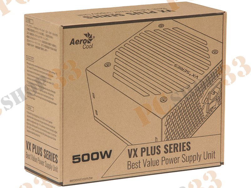 Блок питания 500Вт Aerocool VX-500 PLUS ATX12V V2.3 (20/24+4/8+6/8pin, вентилятор d120мм) + кабель питания EURO (1.1м)