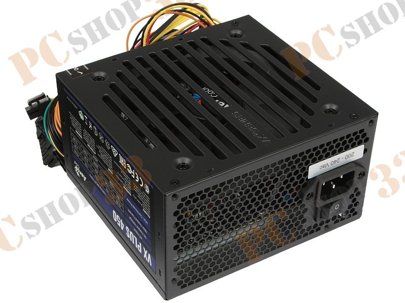 Блок питания 450Вт Aerocool VX-450 PLUS ATX12V V2.3 (20/24+4/8+6/8pin, вентилятор d120мм) + кабель питания EURO (1.1м)
