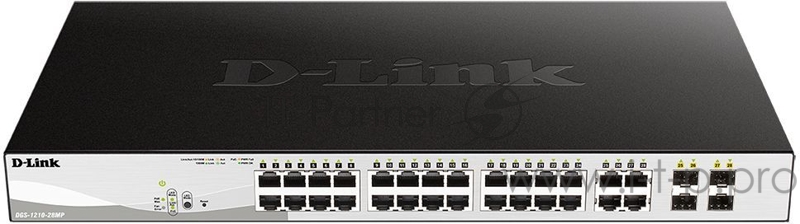 D-Link DGS-1210-28MP/F2A, PROJ L2 Smart Switch with 24 10/100/1000Base-T ports and 4 1000Base-T/SFP combo-ports (24 PoE ports 802.3af/802.3at (30 W)