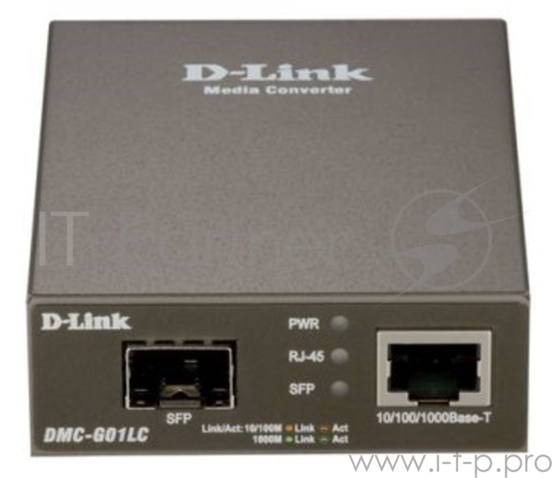 D-Link DMC-G01LC/C1A, Media Converter with 1 100/1000Base-T port and 1 100/1000Base-X SFP port.
