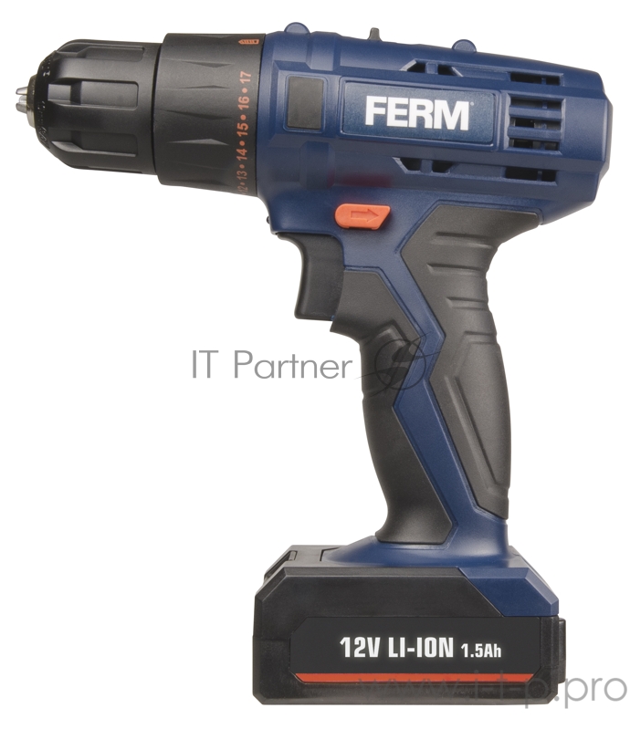 Шуруповерт FERM Li-Ion 12V CDM1119 напряжение 12В/емкость аккумулятора - 1,5Ач/макс.крут.момент (жест./мягк.) заворачивание - 20/10/число оборотов х/х - 350-1300 об/мин/диаметр отверстияВ стали/древесине - 6/20 мм