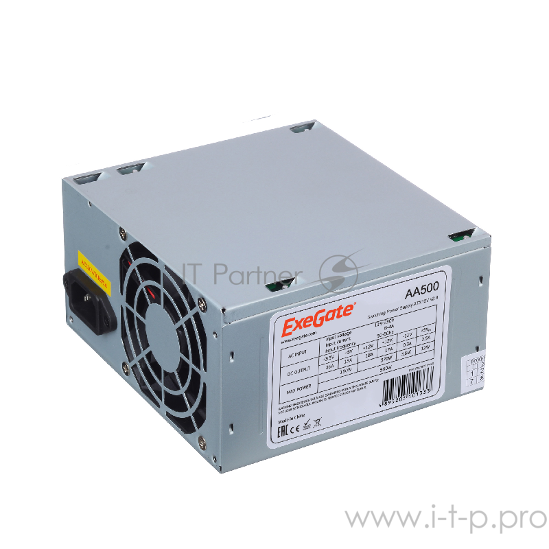 Блок питания 500W ExeGate AA500, ATX, 8cm fan, 24p+4p, 2*SATA, 1*IDE