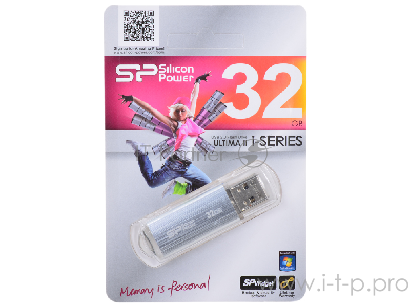 Накопитель USB flash 32ГБ Silicon Power ULTIMA II SP032GBUF2M01V1S, серебр. (USB2.0)