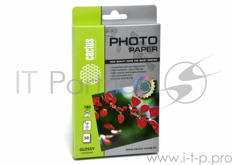 Бумага Cactus CS-GA618050 Бумага Cactus A6/180г/м2/50л./белый, глянцевое для струйной печати